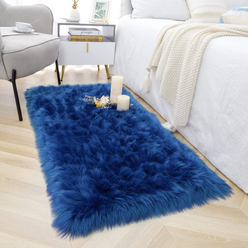 Noahas Luxury Fluffy Rugs Bedroom Furry Carpet Bedside Faux Fur Sheepskin Area Rugs Children Play Princess Room Decor Rug, 2 x 4 Feet - Image 1